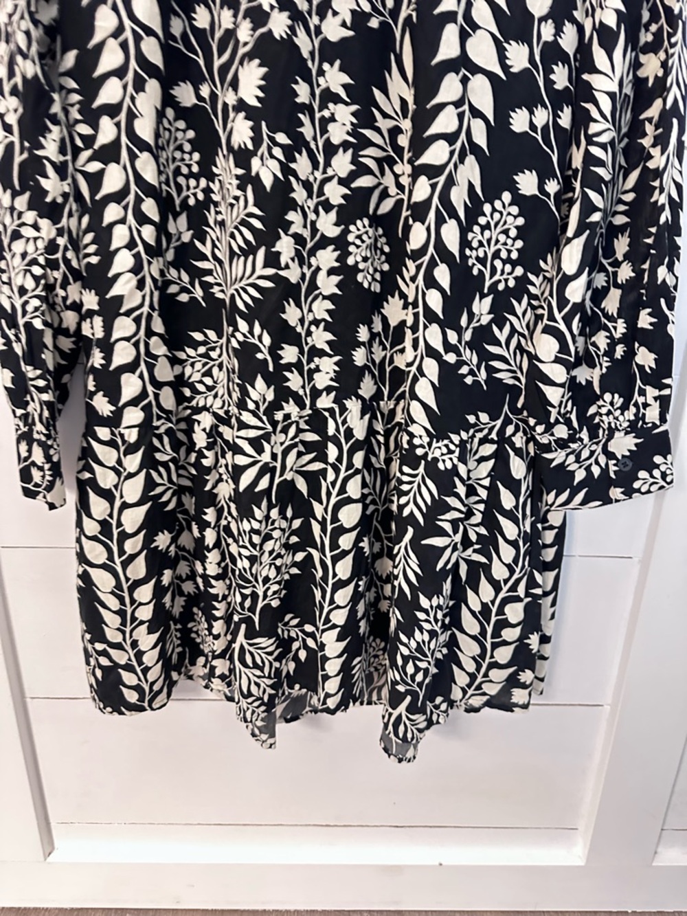 NWT H&M XL cotton black-white floral button long sleeve midi A-Line ruffle dress - Picture 14 of 16